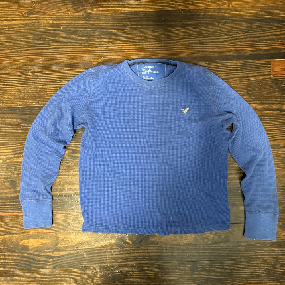 American Eagle Outfitters Royal Blue Waffle Thermal Sweatshirt